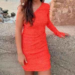 [BRAND NEW] Nanushka Orange One Shoulder Micro Dribble Dress - Size Medium